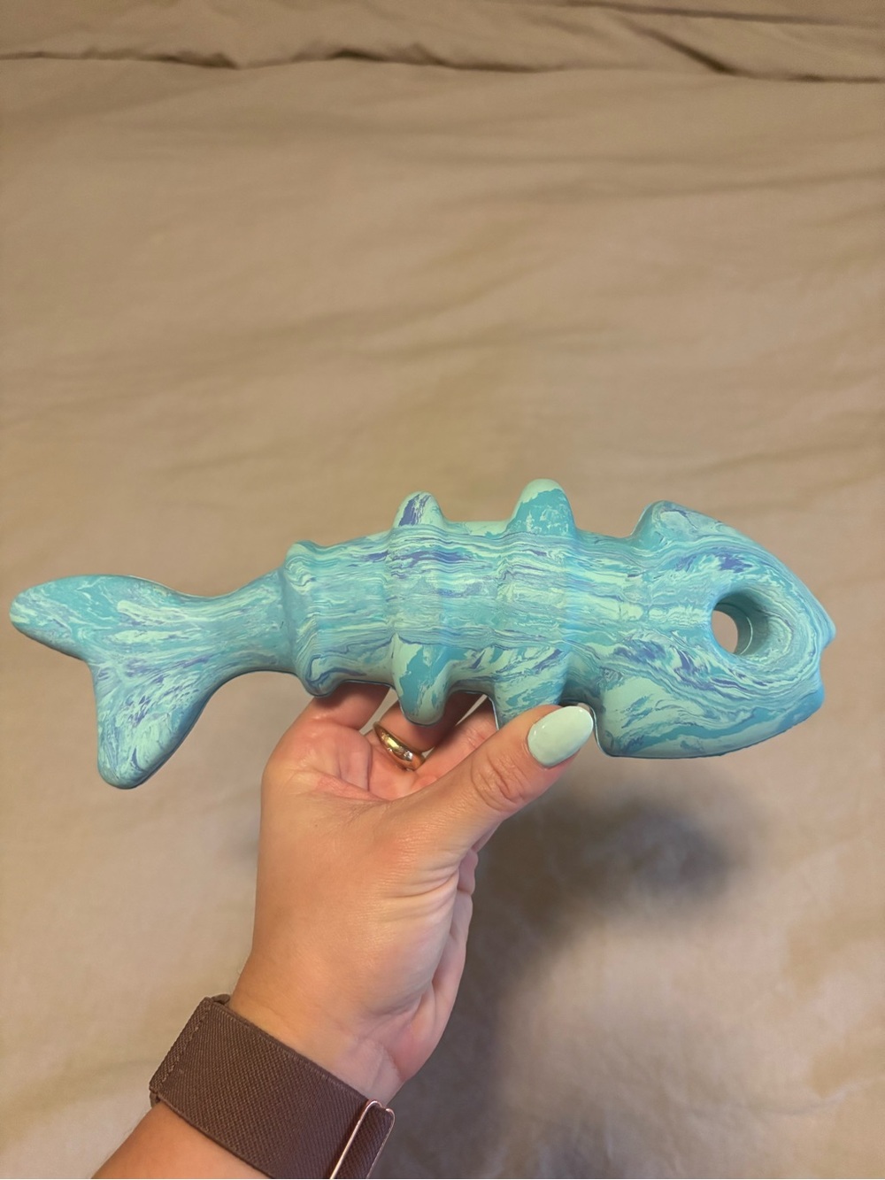 Teal Fish Dog Chew Toy - Picture 3 of 9